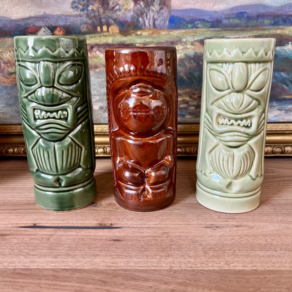 Set of Three Vintage Tiki Mugs